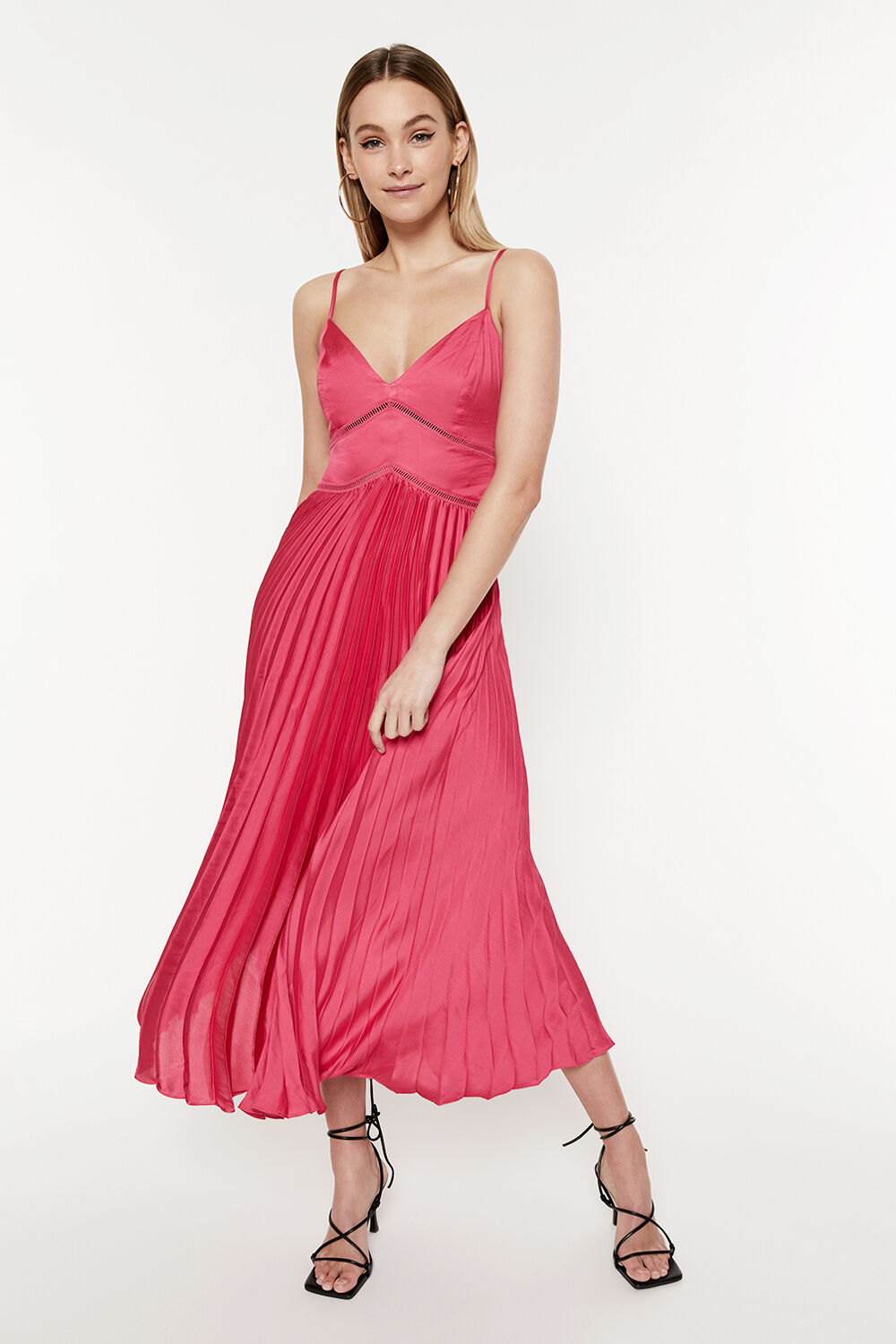 Mary Pleated Dress in Magenta | Bardot